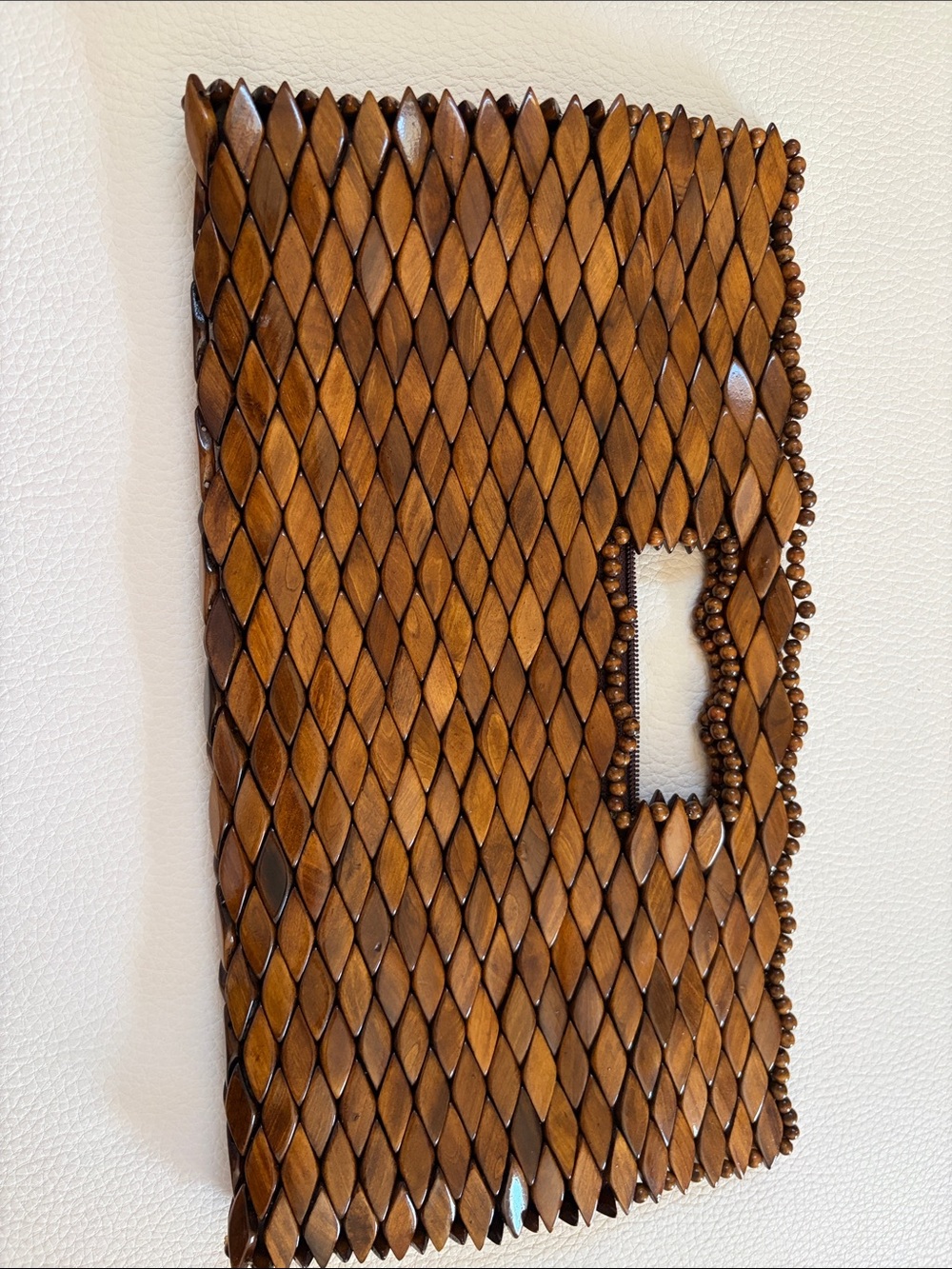 Handcrafted Brown Wooden Wall Panel with Beaded Edge clutch